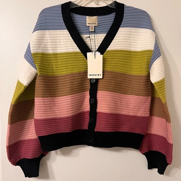 INDUSTRY REPUBLIC CLOTHING OTTOMAN COLORBLOCK CARDIGAN IN PINK MULTI ✨ - Picture 1 of 4